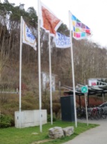 Flags outside the factory and museum